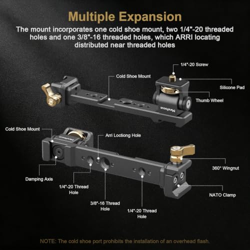 Adjustable Camera Monitor Mount with Quick Release NATO Clamp, Cold Shoe Mount, 360° Rotatable Field Gimbal Monitor Holder for DJI RS 5/RS 4 Mini/RS 4 /RS 4 Pro/RS 2 /RSC 2 /RS 3 /RS 3 Pro/RS 3 Mini W2203