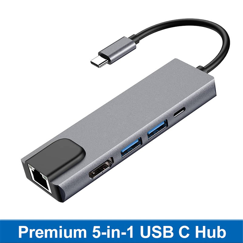 Tianle USB C Hub Ethernet, 5 in 1 Multi Port Adapter with Gigabit Ethernet Port, 4K HDMI, USB C PD Charging and 2 USB 3.0 Compatible with Switch Console, MacBook, iPad, Surface, 5-in-1