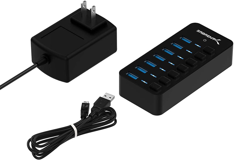 SABRENT 36W 7-Port USB 3.0 Hub with Individual Power Switches and LEDs Includes 36W 12V/3A Power Adapter (HB-BUP7)