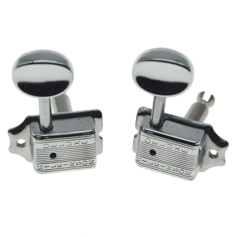 Wilkinson Deluxe 6 Inline Vintage Guitar Tuners with Split Shaft Guitar Tuning Pegs Machine Heads for Strat Tele Guitars Chrome with Ivory Buttons