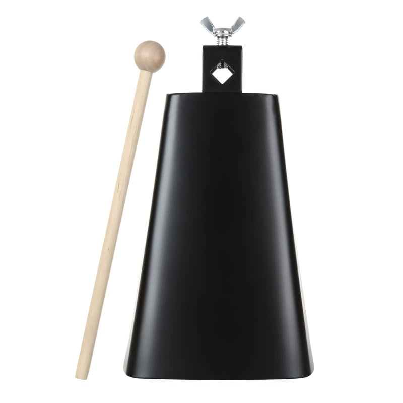 7 Inch Large Cow Bell Noise Makers, Metal Cowbell with Handle and Stick, Hand Percussion Music Cowbell for Sporting Events, Drum Set, Church, Weddings, Beautiful Clear Tapping Sound (Black)