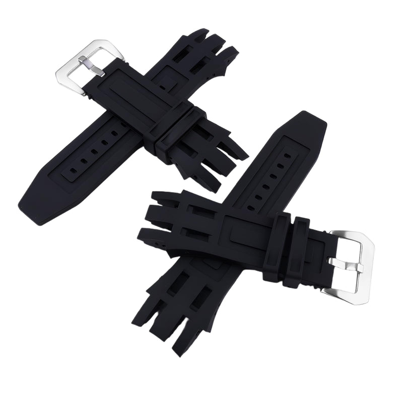 26mm Watch Strap Compatible with Invicta Reserve Subaqua Scuba 0913 0915 0917 0918 Rubber Band Replacement for men Silicone wirst watchband and women Bracelet (Black Band Silver Buckle)