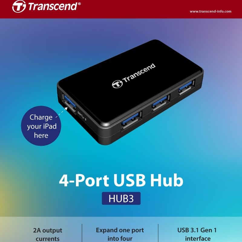 Transcend USB 3.0 4-Port Hub TS-HUB3K, Black