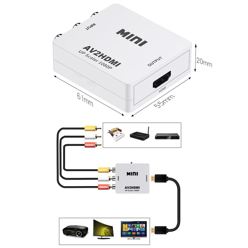 [AUSTRALIA] - Mini RCA to HDMI HD Converter,AV to HDMI RCA Composite CVBS Video Audio Converter Adapter Support PAL,NTSC for PC/TV/Xbox/PS2/Wii NES/SNES/N64/VHS/VCR/DVD 