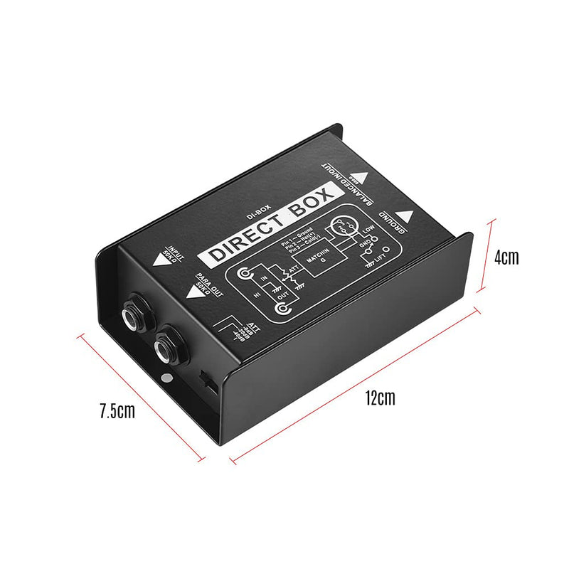 Professional Single Channel Passive DI-Box Hum Eliminator Direct Injection Audio Box Balanced & Unbalance Signal Converter for Electric Guitar Bass Live Performance Direct Box