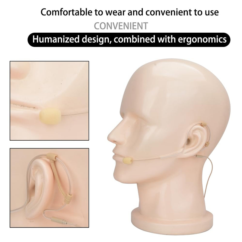 YXG Headworn Earset Over Ear Hanging Mic Beige Low Profile Light-Weight Microphone Compatible with Sennheiser Wireless System Bodypack Transmitter, with 3.5mm Female Screw Plug