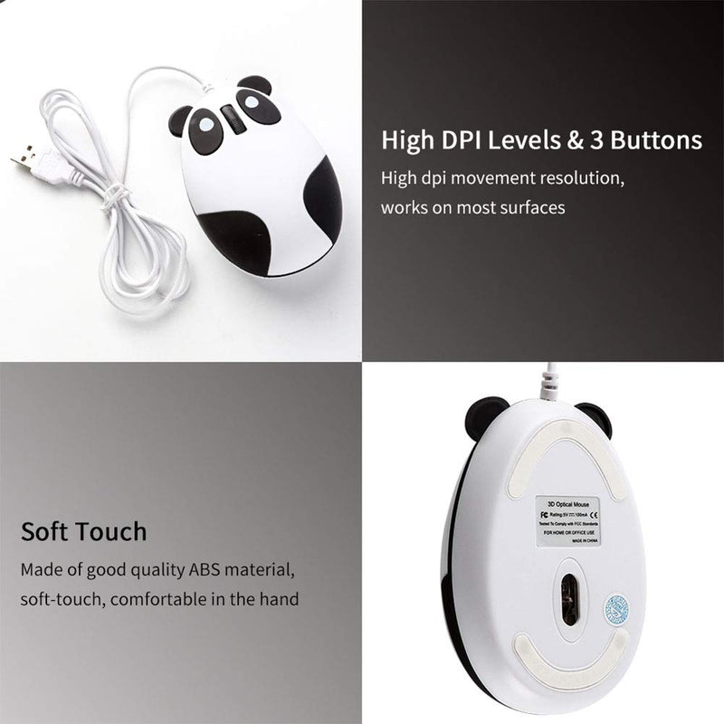 CHUYI Panda Wired Mouse Cute Animal Series Mini Portable Corded Mice for Travel School Home Computer Laptop PC Kids Children Girls Gift