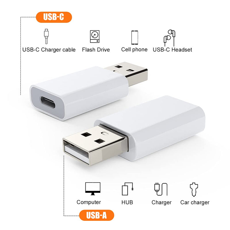 USB C Female to USB A Male Adapter,Compatible with Apple MagSafe Watch to USB Wall Plug,Type-C to A Charger Cable Converter for iPhone 13 12 Mini Pro Max,MacBook,iPad,Galaxy Note,Google Pixel 5 4 3XL 2 Pack White