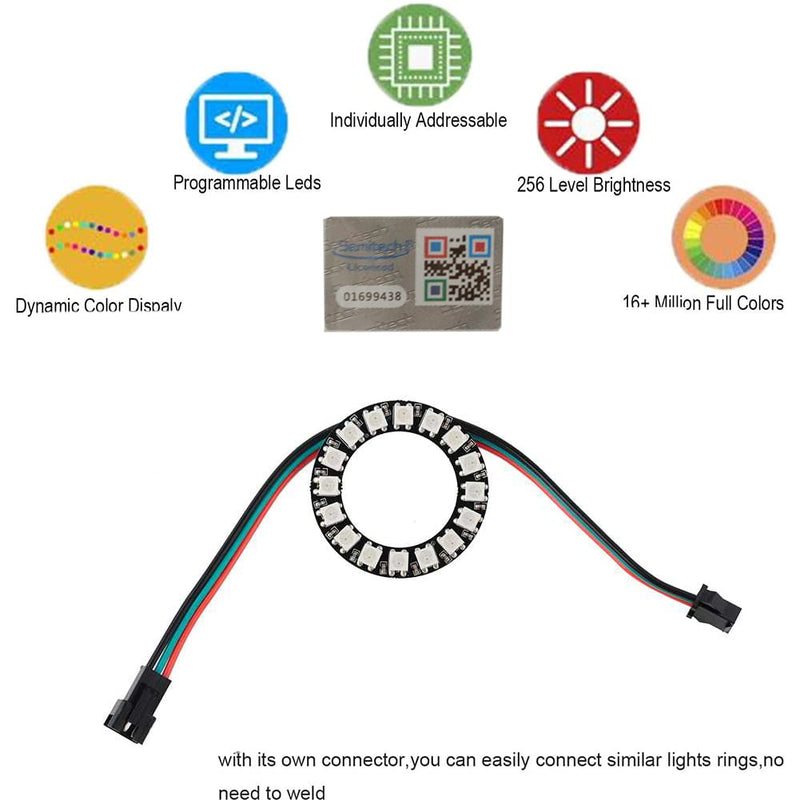 16 Bits WS2812 Addressable LED Ring with SM2.54-3P Connector Wire, 16 X WS2812B 5050 RGB LEDs with Integrated Drivers DC5V for Arduino ESP8266 ESP32 Devkit Nodemcu (Pack of 4pc)