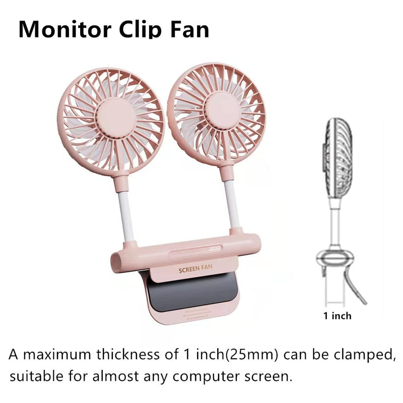 Monitor Fan, THRRLY Desktop Fan with 2 Fan Heads, 3 Speeds 360° Rotatable Office Desk Fan USB Powered Cooling Fan with Sturdy Adjustable Clamp,Strong Wind Quiet Small USB Table Fan for Desktop Laptop. Pink