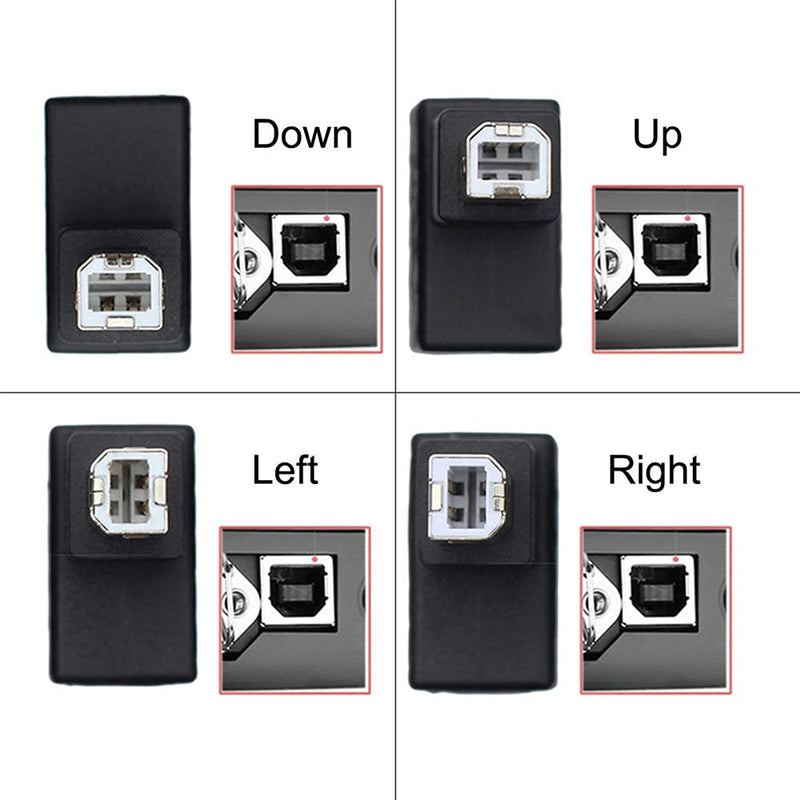 Xiwai 4Pcs USB 2.0 B Type Male to Female Extension Adapter Horizontal Vertical Angled 90 Degree for Disk Scanner
