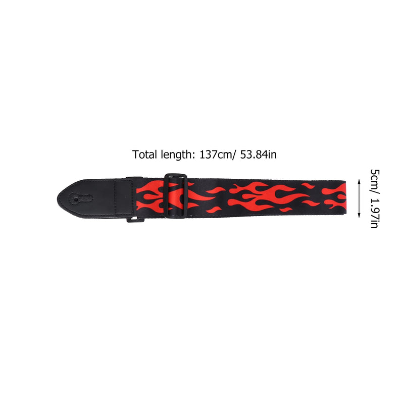 Vaguelly Guitar Strap, Red Flame Jacquard Guitar Strap with Leather End, Adjustable Length, for Guitar As Shown01