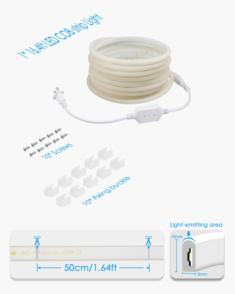[AUSTRALIA] - 5M COB Led Strip Lights for Bedroom 16.4ft LED Rope Lights Outdoor Waterproof Warm White AC 110V ~120V Connectable Led Flexible COB Lights for Indoor Ceiling Kitchen Cabinet Closet 3000K 5M 