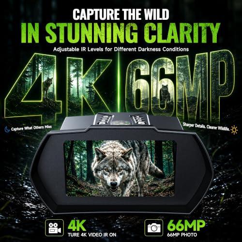 Rappet Night Vision Goggles, 4K Night Vision Binoculars for Adults (4.5" HD Screen/5000mAh Battery/4K UHD VIDEO/2952FT Range/32GB TF Card/18X Digital Zoom/Flashlight) for Hunting, Camping, Black