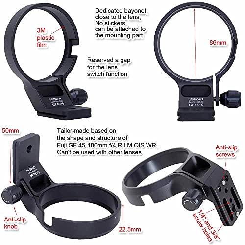 CNC Machined Lens Collar Tripod Mount Ring Compatible with Fujifilm Fuji GF 45-100mm f/4 R LM OIS WR, Lens Support Holder Bracket Bottom is Arca-Swiss Fit Quick Release Plate for Arca Clamp