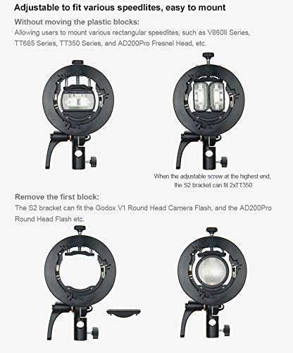 [AUSTRALIA] - Godox S2 S-Type Speedlite Bracket Bowens Mount Holder for Godox V1 AD200Pro AD400Pro AD200 V860II TT685 TT600 TT350 Flash Strobe Speedlight 