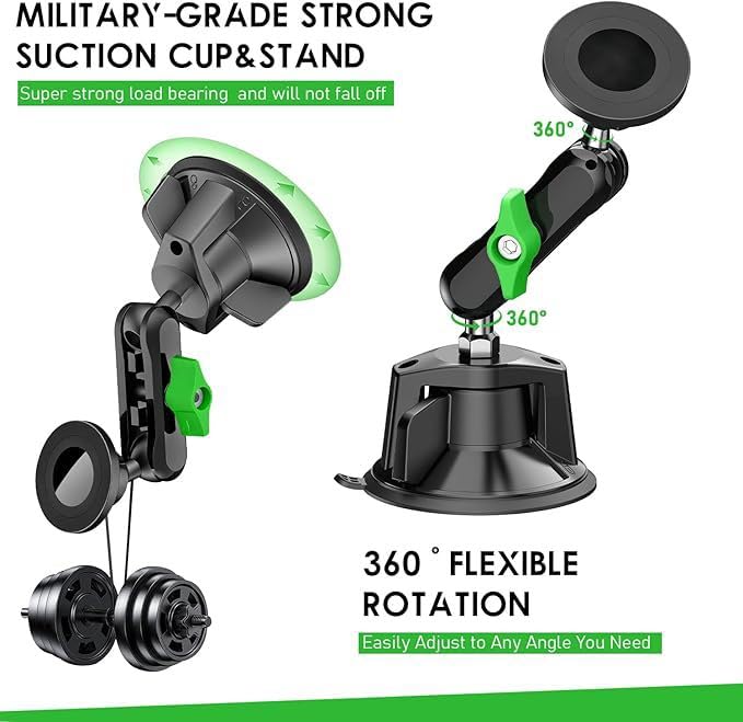 Vacuum Magnetic Car Phone Mount 360degrees Adjustable Phone Holder with 90mm Ultra Strong Suction Cup 10KG Load Bearing 17 Ball Head Aluminum Alloy Phone Mount for Car Windshield smartphones Android