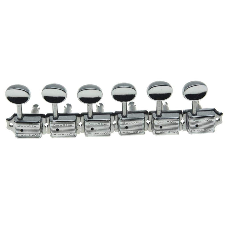 Wilkinson Deluxe 6 Inline Vintage Guitar Tuners with Split Shaft Guitar Tuning Pegs Machine Heads for Strat Tele Guitars Chrome with Ivory Buttons