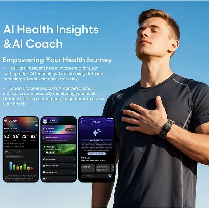 Nine V4 Silver EDA GSR Skin Sensor Smart Band Fitness Tracker Telemedicine Devices Smart Health Bracelet De Smart Watch Bands (Black and Grey)