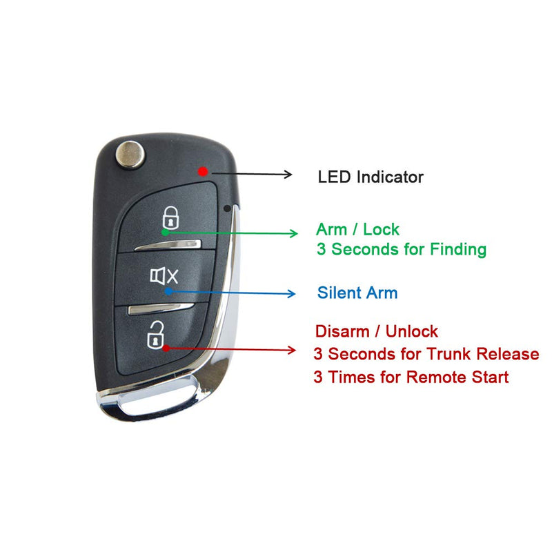 Car Alarm System with Remote Start and Smart Push Start Button 2.with siren