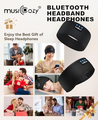 MUSICOZY Sleep Headphones Bluetooth Headband Wireless Music Headband Headphones, Earbuds IPX6 Waterproof for Side Sleepers Women Men Workout Running Insomnia Travel Yoga Cool Gadgets Unique Gift 2 Pcs