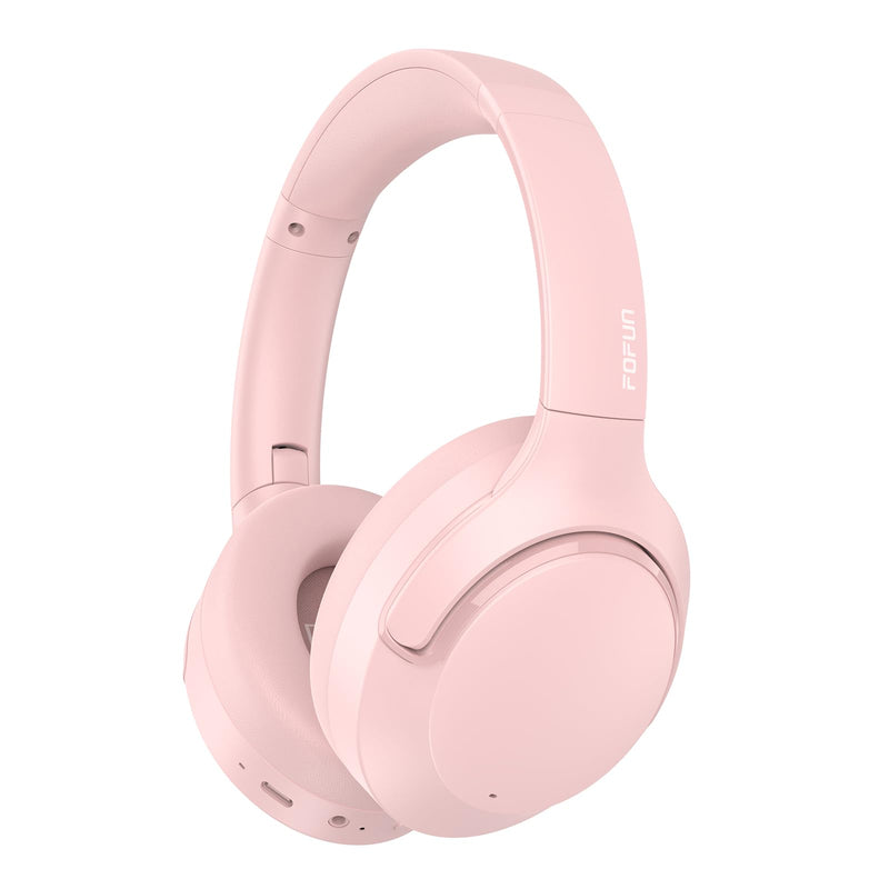 Active Noise Cancelling Headphones, 65H ANC Playtime Wireless Bluetooth | Custom EQ Headphones with Mic, Bluetooth 6.0, Hi-Res Audio, Transparency Mode, Cat Ears Headsets,Commute/Travel/Pink Pale Pink