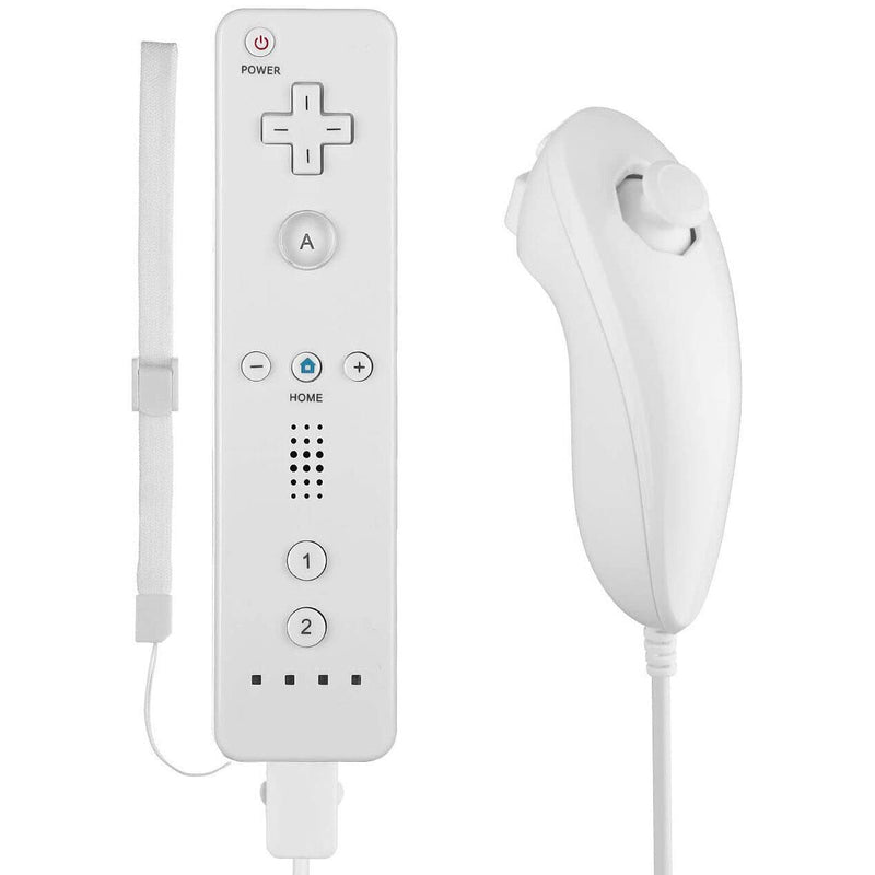 Remote Controller for Wii, Wii Remote and Nunchuck Controllers with Silicon Case and Strap for Wii and Wii U (White) White