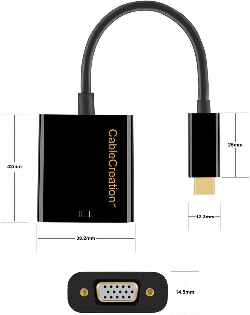 USB C to VGA Adapter, CableCreation USB Type C to VGA Converter, Compatible with MacBook Pro 2020, Mac Mini, iPad Pro 2021/2020, Surface Pro 7, Chromebook Pixel, XPS 13, Galaxy S22/S20, Black Black+ABS Shell