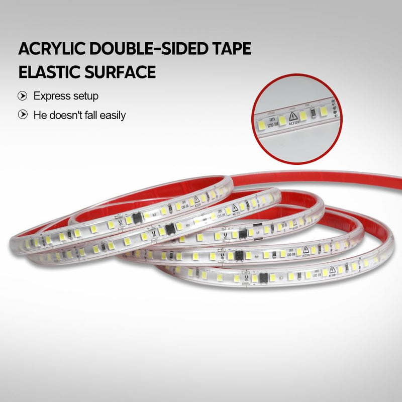 [AUSTRALIA] - LED Lights 6.56 ft AC 120V Hardwired LED Strip Lights 2M SMD 2835 LED Tape Light Flexible White LED Strips 4000K 110 Volt with ON/Off Switch (White, 6.56ft) White 4000K 