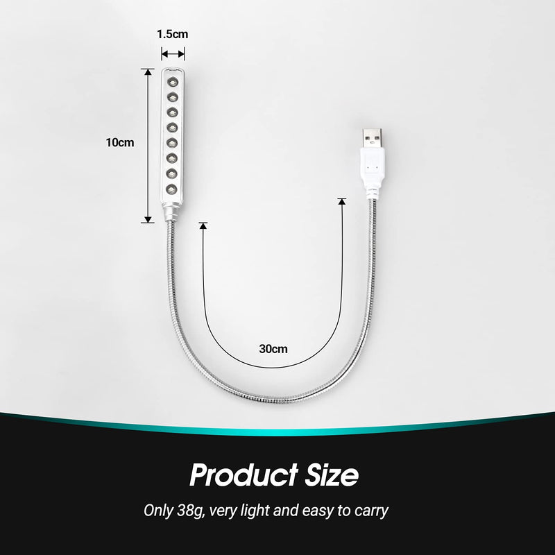 USB LED Light - 8 Super Bright LED Reading Lamp - No Batteries Needed - PC & Mac Compatible (ULT05 Silver)