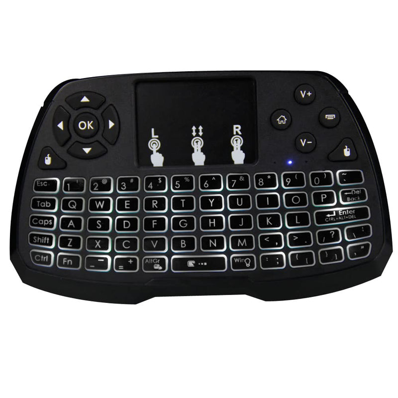 Miritz 2.4GHz Wireless Mini Keyboard with Mouse Touchpad Remote Control, LED Backlit Colorful, USB Liion Battery Charging Black