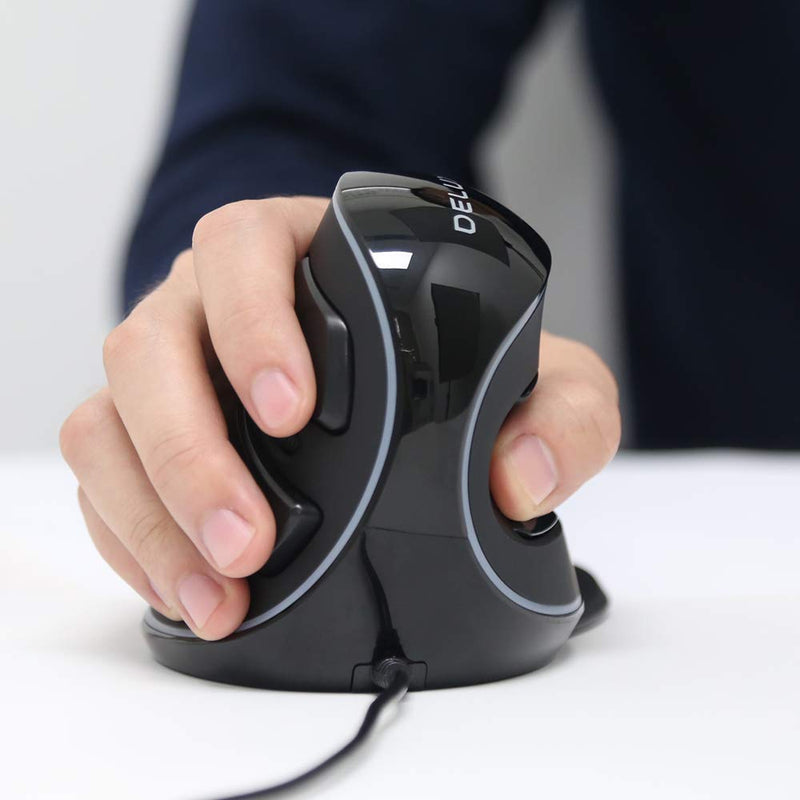 DELUX Wired Ergonomic Vertical Mouse, Large RGB Ergonomic Computer Mouse with 6 Buttons, Removable Wrist Rest, 4000DPI and On-Board Software Reduce Hand Strain,for Carpal Tunnel(M618Plus RGB-Black) Wired with RGB