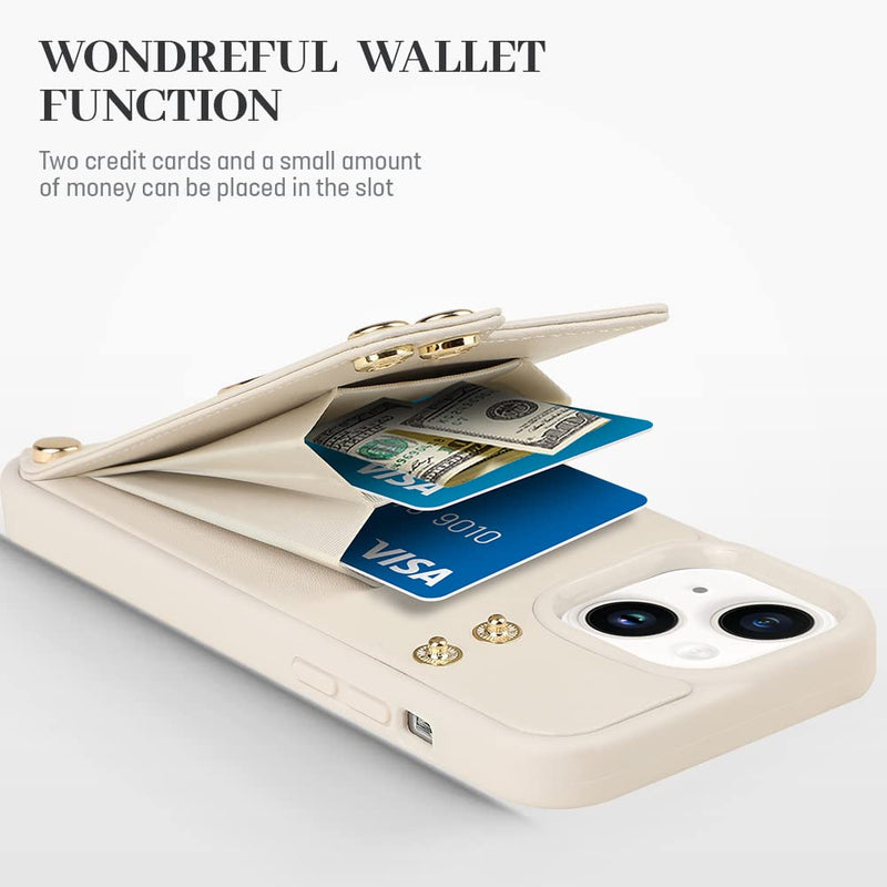 [AUSTRALIA] - LAMEEKU Wallet Case Compatible with iPhone 13, Case with Card Holder, RFID Blocking Leather Cover 360°Rotation Ring Kickstand Protective Bumper Designed for Apple iPhone 13 6.1'' (2021) Beige 