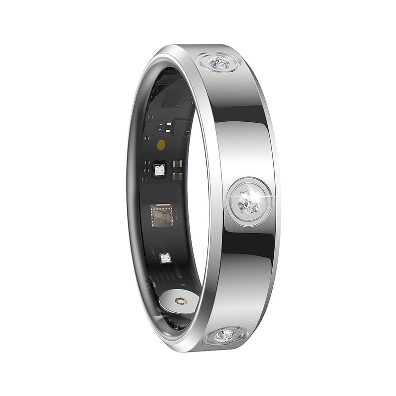 Women Smart Ring, Stainless Steel Diamond Fitness Tracker Ring with Heart Rate Sleep Monitor, Pedometer Activity Tracker, Remote Camera, Compatible with Android 8.0 iOS 12.0 and Above (Silver, 11#) Silver 11#