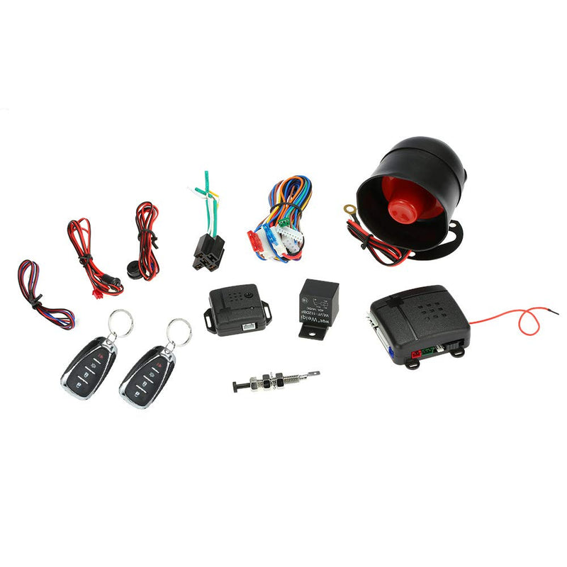 Shkalacar Car Keyless Entry System, Car Security System Burglar Alarm Protection, Anti-Theft System with 2 Black Button Remote Control + Siren+Main Control Unit+Shock Sensor+Wiring Harness