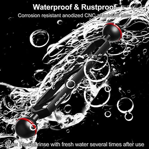 MINIFOCUS 8" Double Aluminum Extension Arm, 1" Ball Head Connector Underwater CNC Arm System Ball Head Extension for Strobe/Video Light/Diving Camera Tray, Waterproof and Rustproof (2pack) 8" Extension Arm