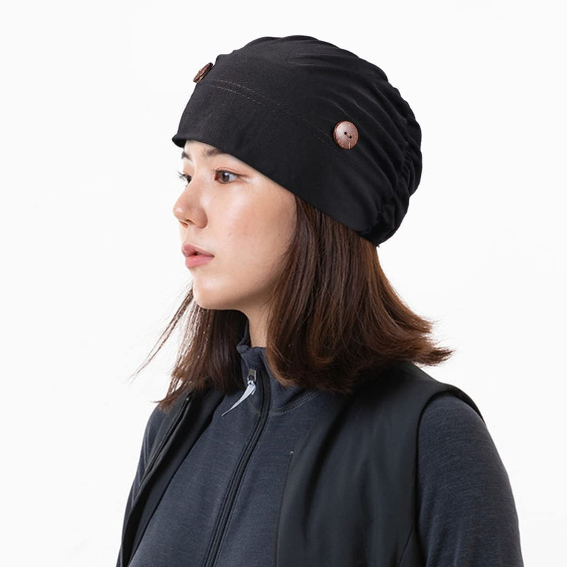 iplusmile Chemotherapy Hat with Buttons Turbans Hat Chemo Hat Headwear Sleep Cap Headwrap Cancer Slouchy Hat Peeling Hat Bouffant Hats for Women Black M