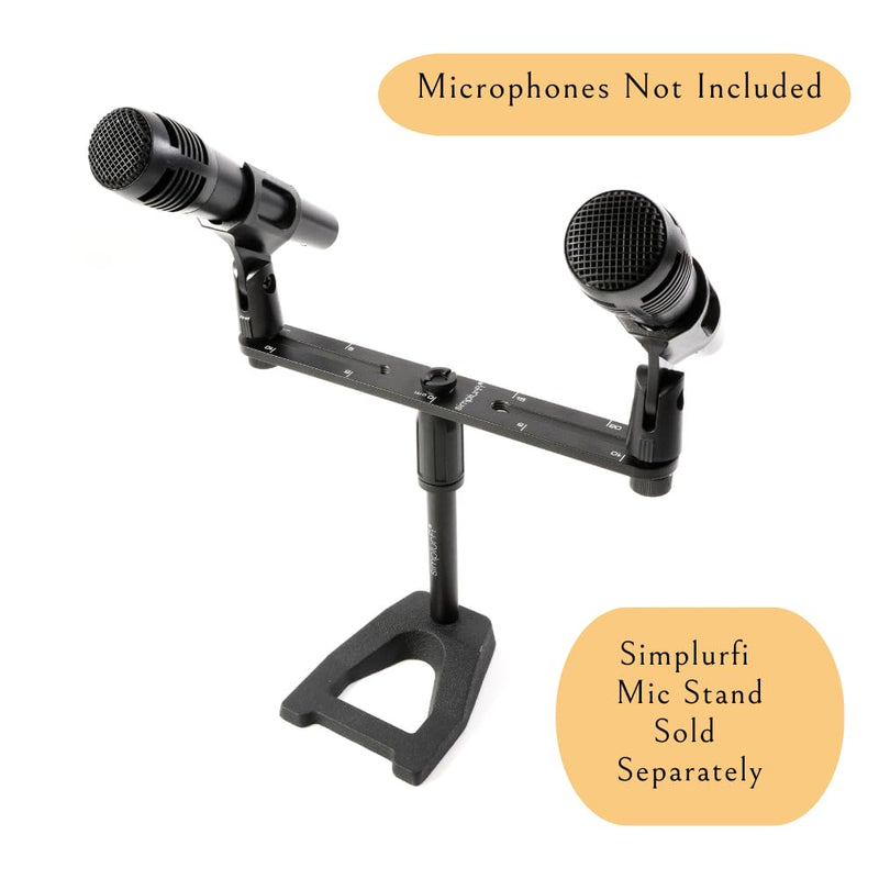 Stereo Array Spacing Microphone Mount with Ruled Markings - Holds 2 Mics - X-Y and ORTF Mic T-Bar Bracket, Fits 3/8" and 5/8" Mic Stands with Included Adapter (MIC-BAR-CLIP-MARK) with marking