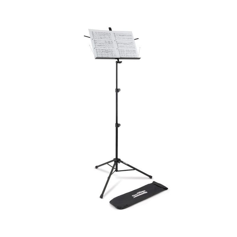 OnStage On-Stage SM7222BB Tripod-Base Sheet Music Stand with Bag (Portable, Folding Sheet Music Setup, Adjustable Height and Angle, Heavy-Duty Tubular Legs, Nonslip Rubber Feet, Metal, Black)