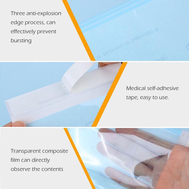 Self-Adhesive Sterilisation Bags, Pack of 100 Self-Sealing Sterilisation Bags, 90 x 260 mm Disposable Sterilisation Bags, Self-Sealing Bag, Sterilisation Bags, Autoclave Steriliser Bag