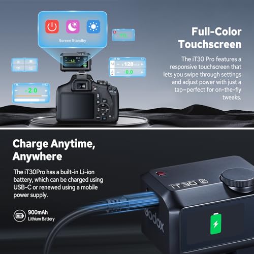 Godox iT30Pro C iT30Pro-C Flash for Canon, 2.4G Mini Canon Flash HSS 1/8000s, 560 Full Power Flashes, TTL Auto-Exposure, 2.8" Full-Color Touchscreen, Built-in Diffuser and Lithium Battery(Black) iT30ProC for Canon
