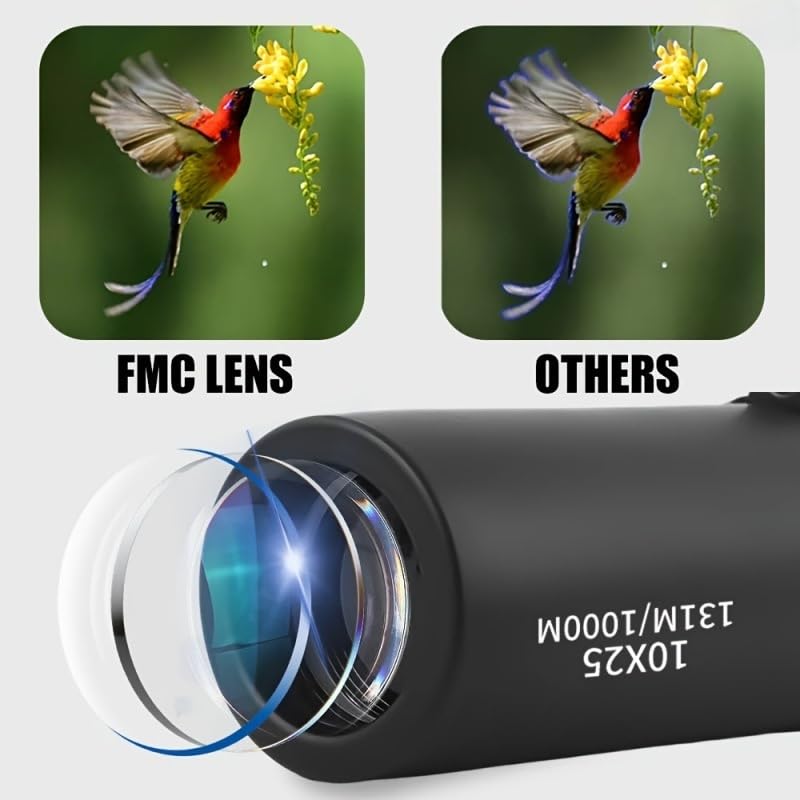 1set 10X25 High-Definition Long-Distance Monocular Telescope, 10X Easy to Store with Storage Case and Lanyard, for Hiking, Camping, Outdoor Adventures, Black