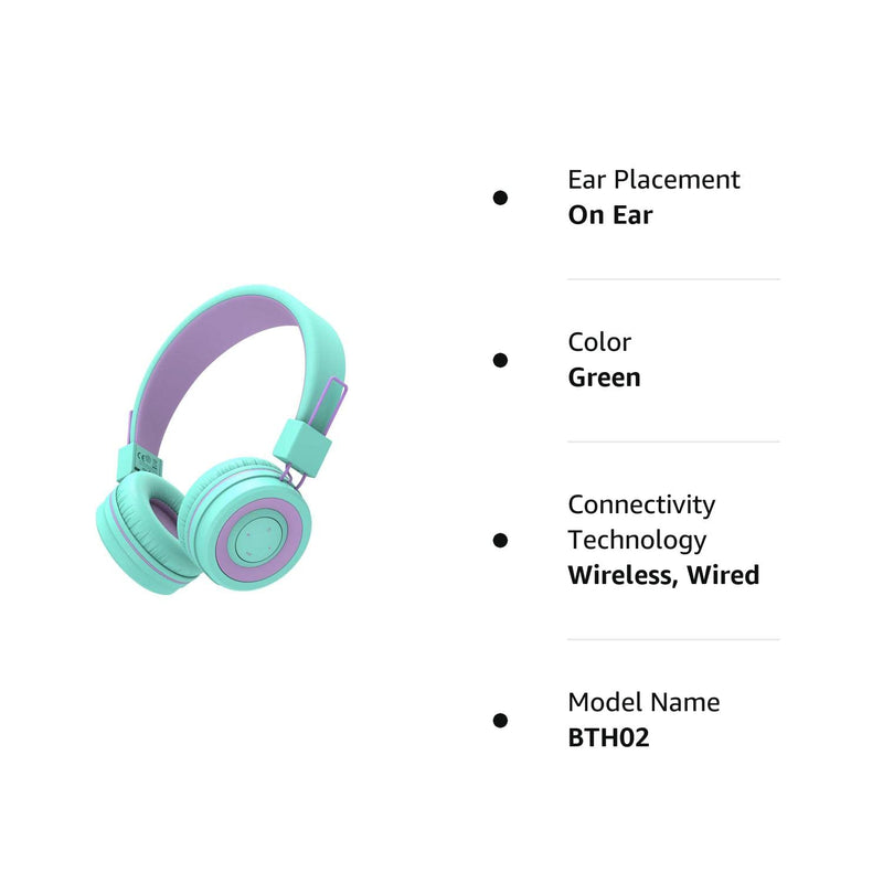 iClever Kids Bluetooth Headphones, BTH02 Kids Headphones with MIC, 22H Playtime, Bluetooth 5.0 & Stereo Sound, Foldable, Adjustable Headband, Childrens Headphones for iPad Tablet School (Green) Green small