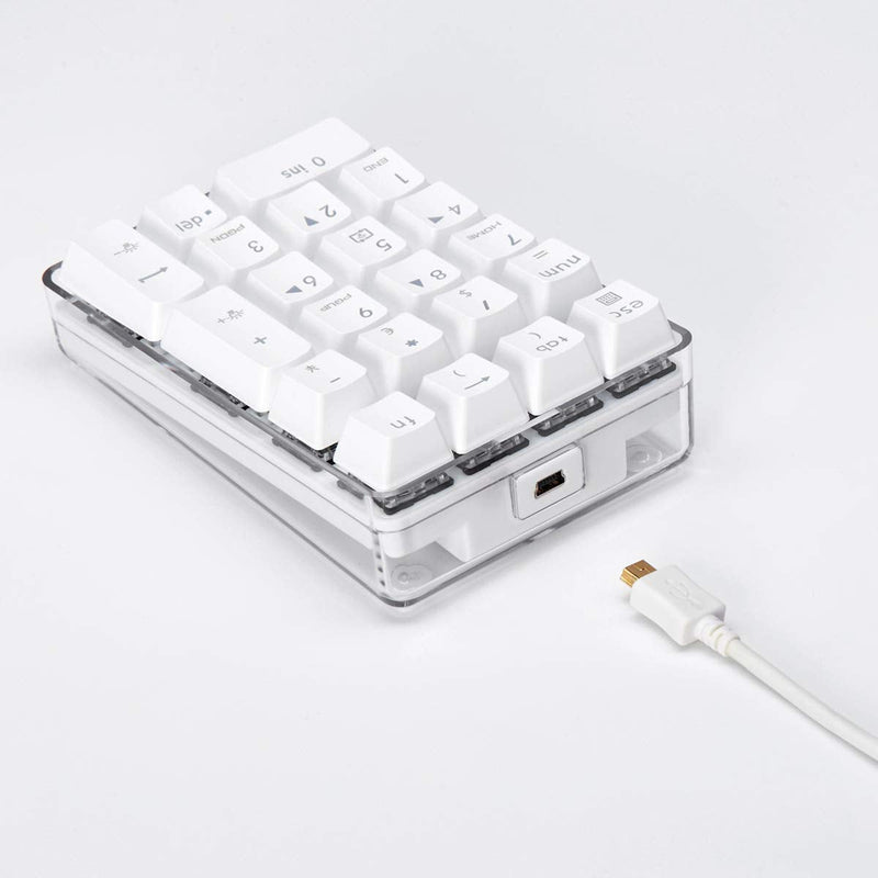 Mechanical Numeric Keypad GATERON Red Switch Wired Gaming Keypad Crystal Case White Backlit 21 Keys Mini Numpad Portable Keypad Extended Layout White Magicforce by Qisan 21 keys GATERON Red Switch