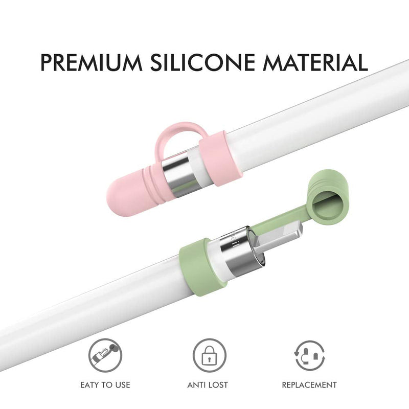 AhaStyle 3 Pack Cap Replacement Holder with Anti-Lost Strap Silicone Protective Cap Cover for Apple Pencil 1st Generation(White, Pink, Avocado Green) White, Pink, Avocado Green