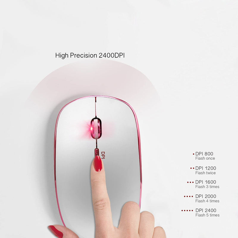 Wireless Mouse for Laptop, J JOYACCESS 2.4G Ultra Thin Silent Mouse with USB Receiver, 2400 DPI Portable Mobile Optical Cordless Mouse for Laptop,Computer,MacBook,Windows, Chromebook, PC(White + Pink) White + Pink