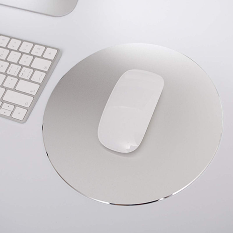DSKKWS Metal Aluminum Mouse Pad, Office Thin Hard Mouse Mat Leather Surface Double Side Precision Silver and Black Mouse Pads for Fast and Accurate Control(Round) Silver Round