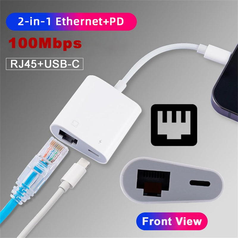xiwai USB C Hub Type C to 100Mbps Networking RJ45 with PD Power Charge Adapter 2 in 1 USB Extender Compatible with Laptop Tablet Phone USB-C to RJ45 with PD Power
