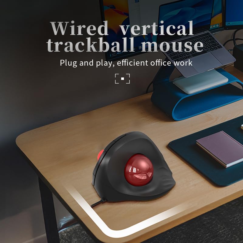 JOMAA Wired Trackball Mouse – 6-Button Ergonomic Design with CPI Switch (400/800/1200/1600), Red LED Indicator, 250Hz Polling Rate, Plug & Play, for PC, Laptop, Desktop (Red)