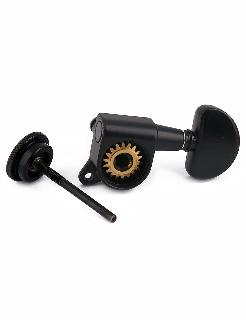 Locking Guitar String Tuning Pegs Sealed Machine Heads Tuners Tuning Keys 6 In Line for Right Handed Electric Guitar or Acoustic Guitar Half Round Head Black.
